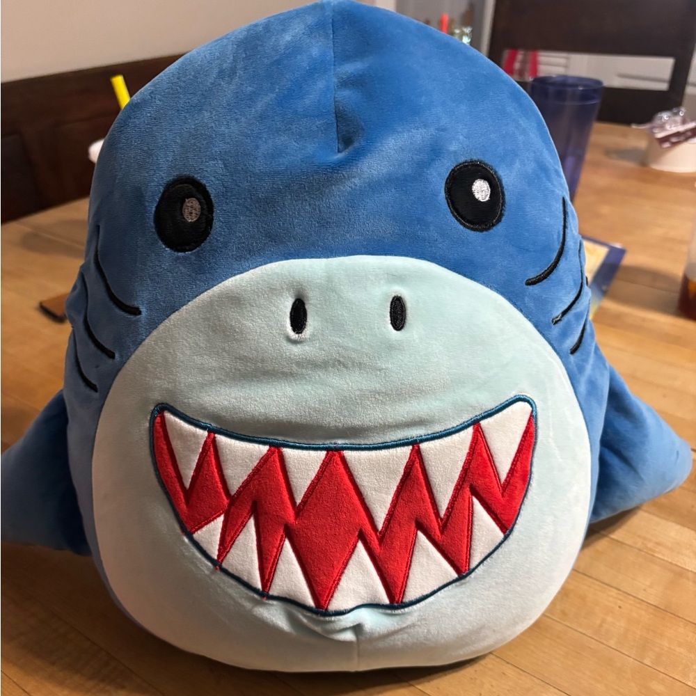 Super soft pre loved Blue Shark Plush Backpack